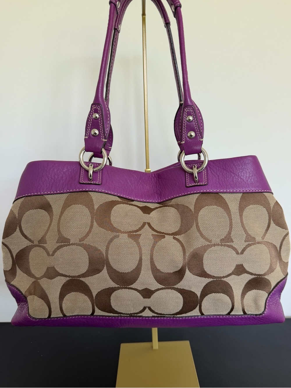 Coach Penelope Signature Shopper 14422 Khaki Berry Shoulder Tote - Picture 2 of 16